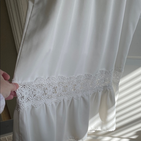 White Maxi Dress with lace, smocked, flutter sleeve pockets - Picture 16 of 16